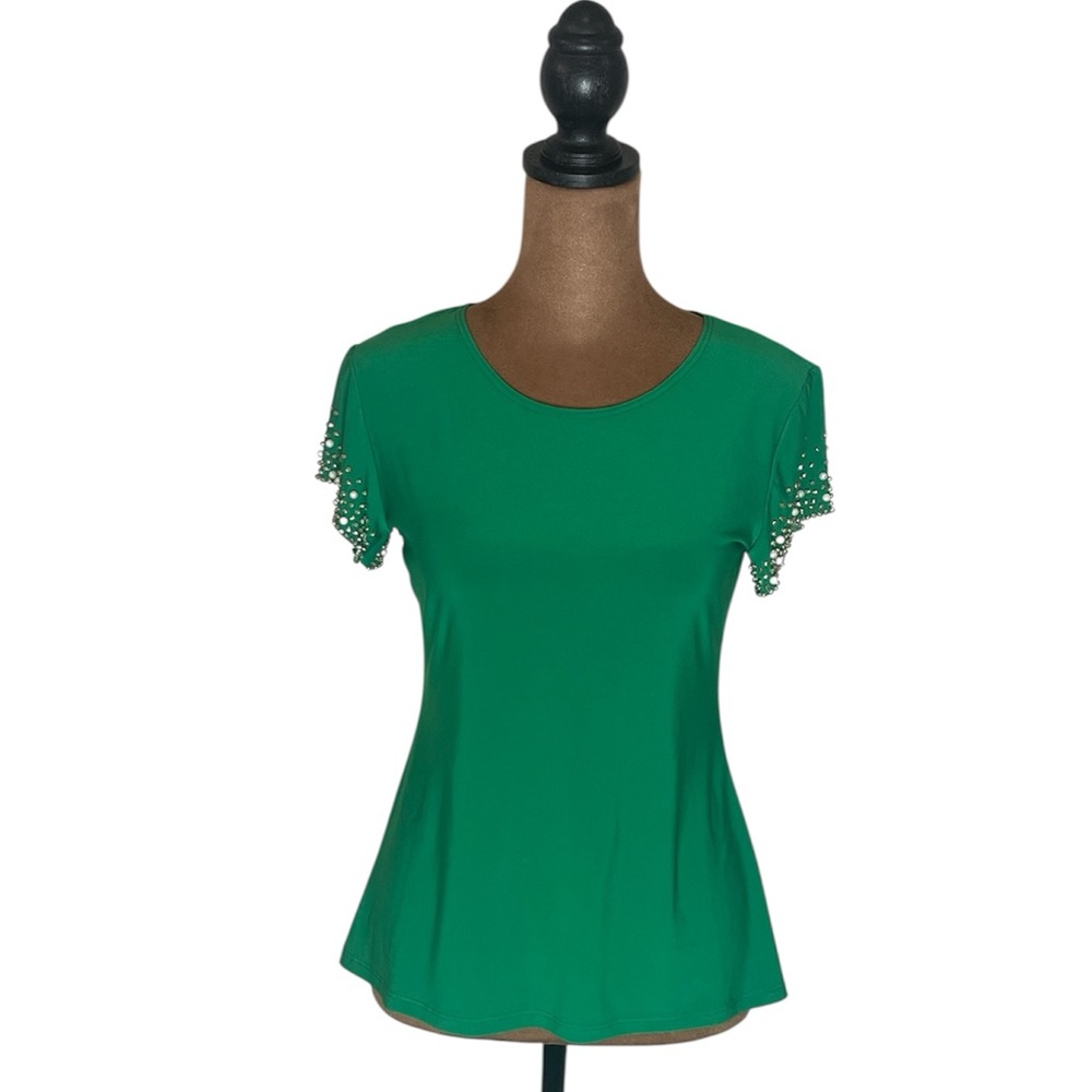 Annalee + Hope Women's Top XS – Green Beaded Sleeves Romantic